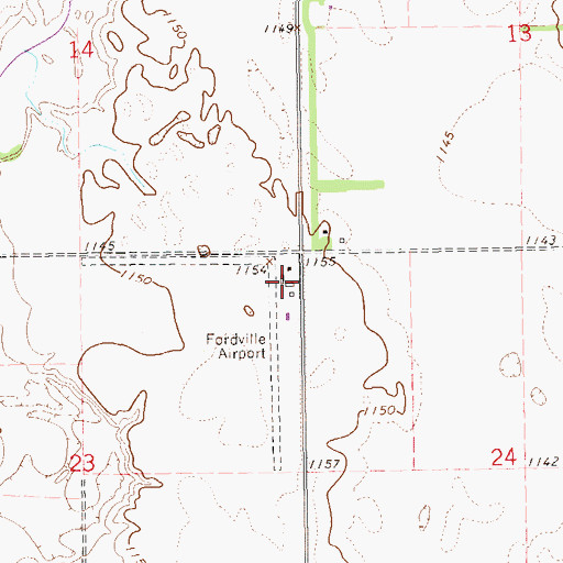 Topographic Map of Fordville Airport, ND