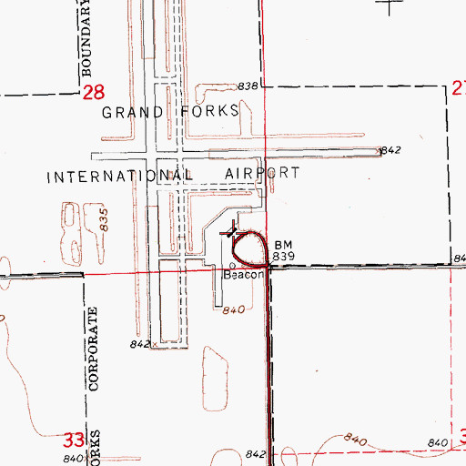 Topographic Map of Grand Forks International Airport, ND