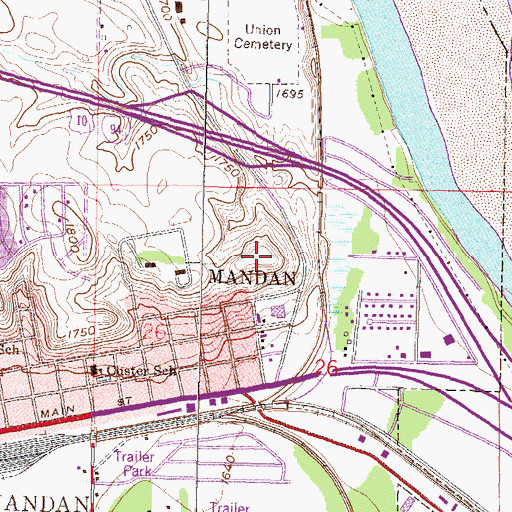 Topographic Map of KNDR-FM (Mandan), ND