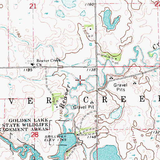 Topographic Map of Beaver Creek Dam, ND