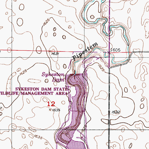 Topographic Map of Sykeston Dam, ND
