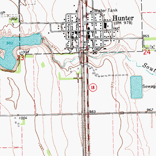 Topographic Map of Hunter Dam, ND
