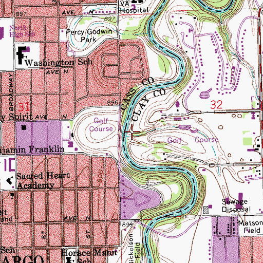 Topographic Map of Fargo 12th Avenue Dam, ND