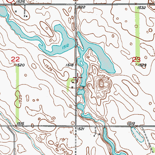 Topographic Map of Kelly Creek Dam, ND
