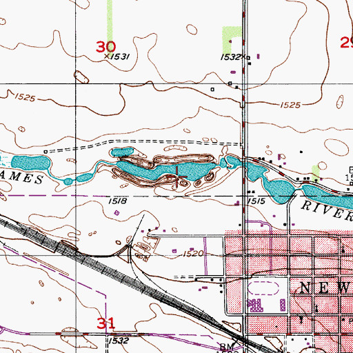 Topographic Map of New Rockford Dam, ND