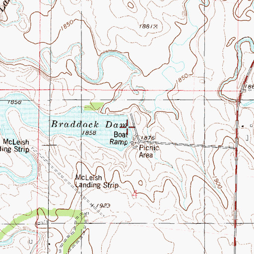 Topographic Map of Braddock Dam, ND
