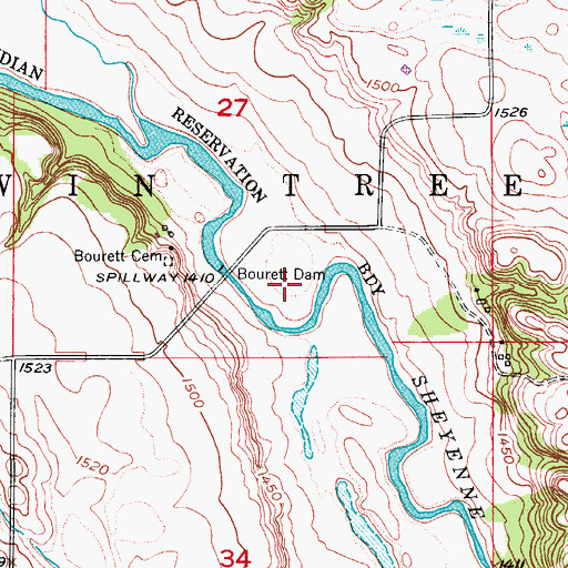 Topographic Map of Bouret Dam, ND