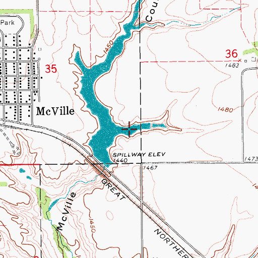 Topographic Map of McVille Railroad Dam, ND