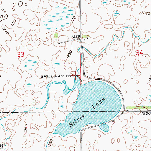 Topographic Map of Silver Lake Dam, ND