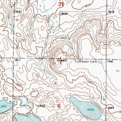Topographic Map of Rueb Dam, ND