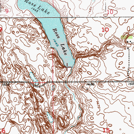 Topographic Map of Rose Lake Dam, ND