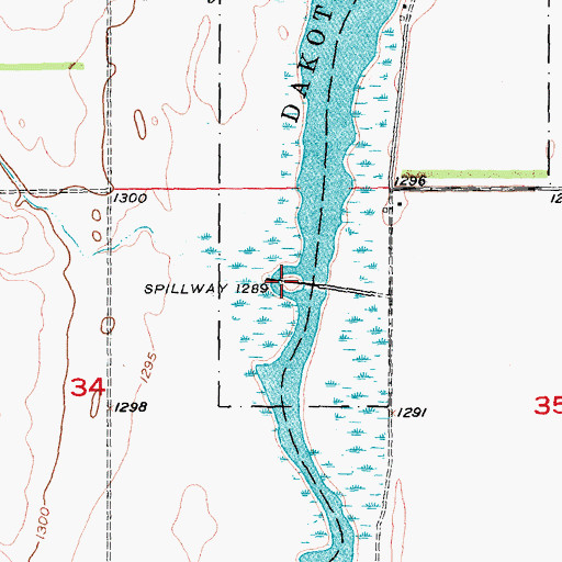 Topographic Map of Dakota Lake Dam, ND