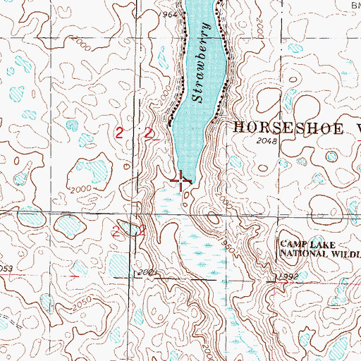 Topographic Map of Strawberry Lake Dam, ND