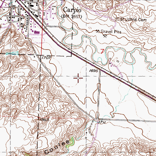 Topographic Map of Carpio Dam, ND