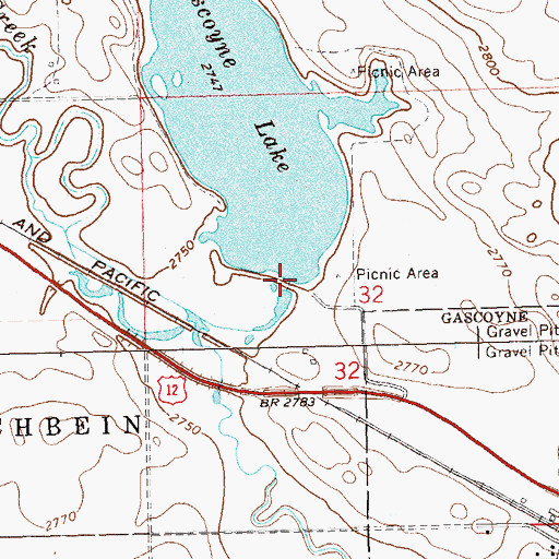 Topographic Map of Gascoyne Lake Dam, ND