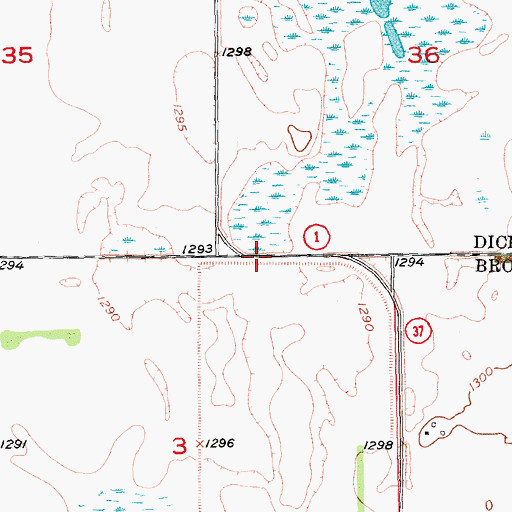 Topographic Map of Hyatt Slough Dam, ND