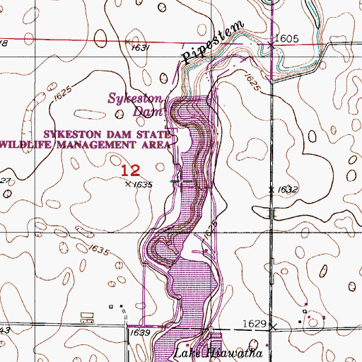 Topographic Map of Lake Hiawatha, ND