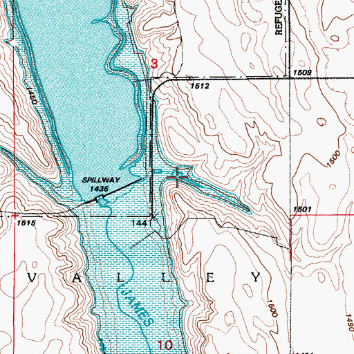 Topographic Map of Depuy Dam Lake, ND