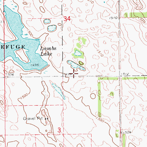 Topographic Map of Lambs Lake, ND