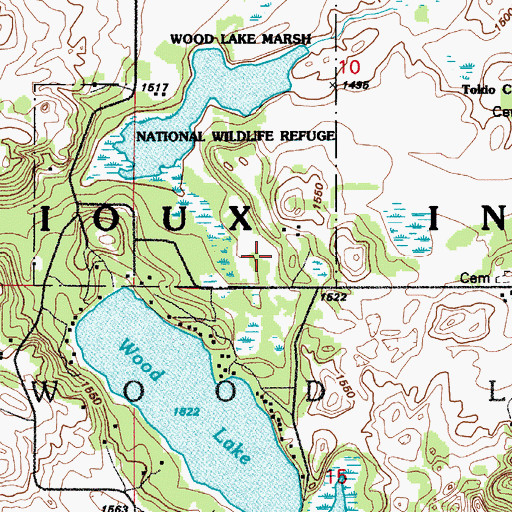 Topographic Map of Wood Lake Marsh Reservoir, ND