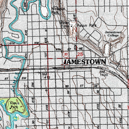 Topographic Map of Jamestown Mall, ND