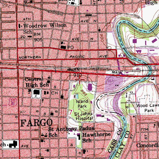 Topographic Map of Block Six of the Original Townsite, ND