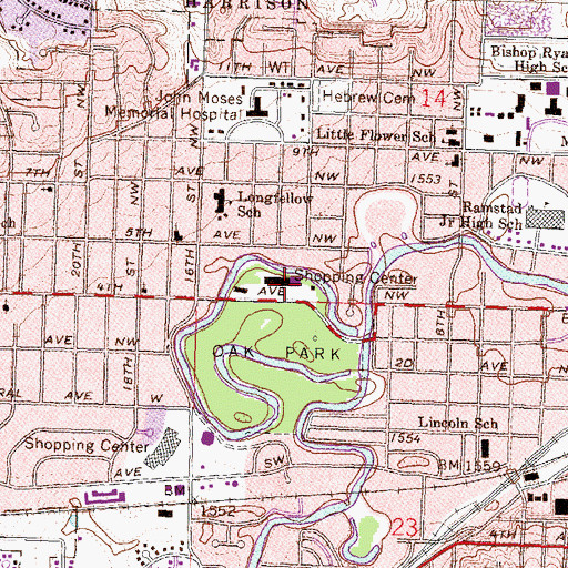 Topographic Map of Oak Park Shopping Center, ND