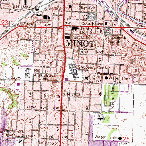 Topographic Map of Town and Country Shopping Center, ND