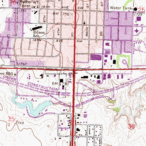 Topographic Map of Minot Plaza, ND