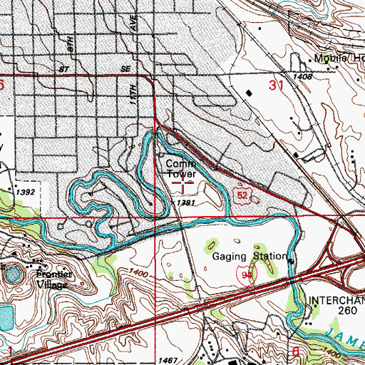 Topographic Map of KQDJ-AM (Jamestown), ND