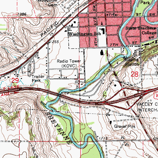 Topographic Map of KOVC-AM (Valley City), ND