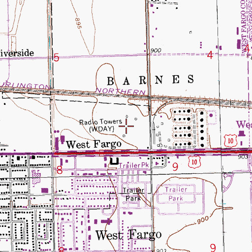 Topographic Map of WDAY-AM (Fargo), ND