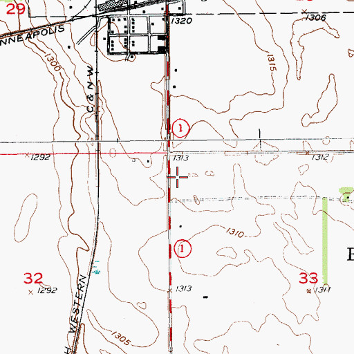 Topographic Map of KDDR-AM (Oakes), ND