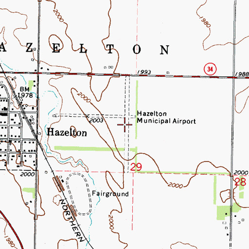 Topographic Map of Hazelton Municipal Airport, ND