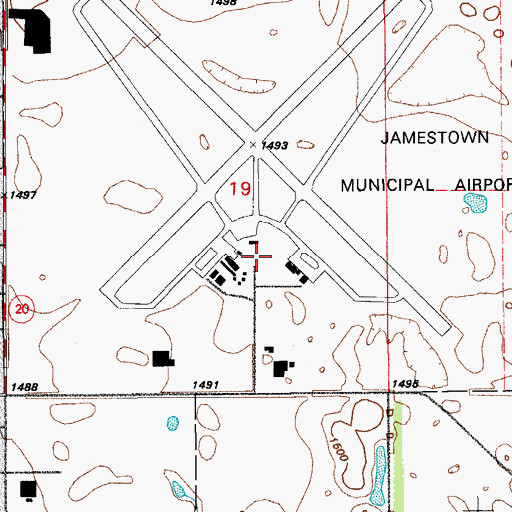 Topographic Map of Jamestown Regional Airport, ND