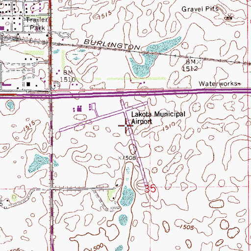 Topographic Map of Lakota Municipal Airport, ND