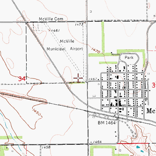 Topographic Map of Mc Ville Municipal Airport, ND