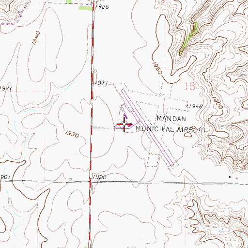 Topographic Map of Mandan Municipal Airport, ND