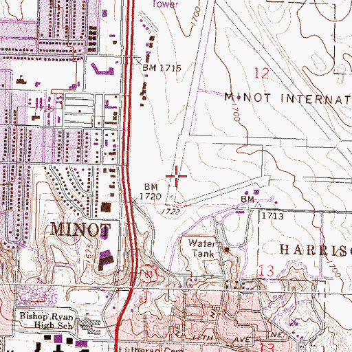 Topographic Map of Minot International Airport, ND