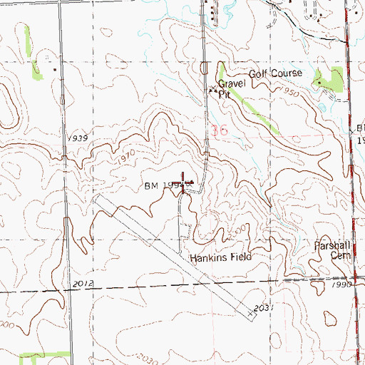 Topographic Map of Parshall-Hankins Airport, ND