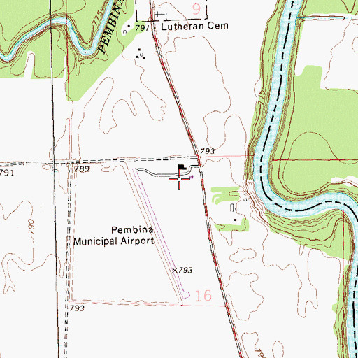 Topographic Map of Pembina Municipal Airport, ND