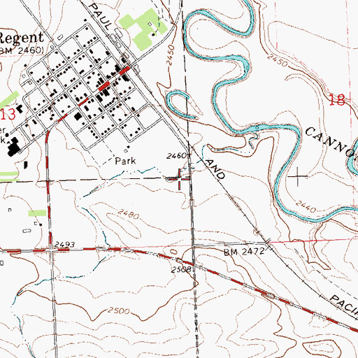 Topographic Map of Regent Municipal Landing Field (historical), ND