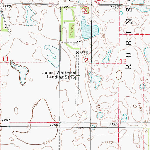 Topographic Map of James Whitman Landing Strip (historical), ND