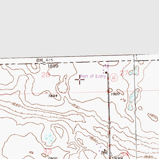 Topographic Map of Border International Airport (historical), ND