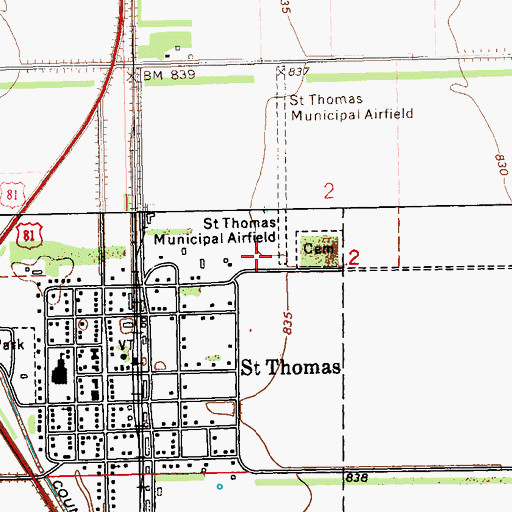 Topographic Map of St Thomas Municipal Airport, ND