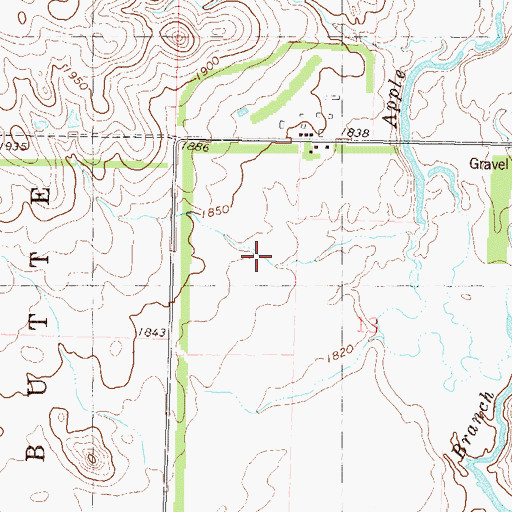 Topographic Map of Pattersons Apple Creek Ranch Landing Strip (historical), ND