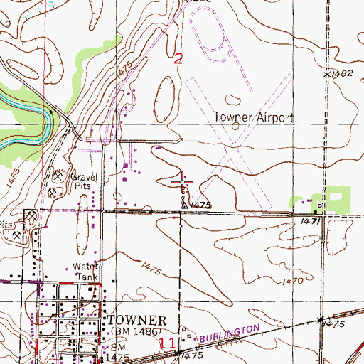 Topographic Map of Towner Municipal Airport, ND