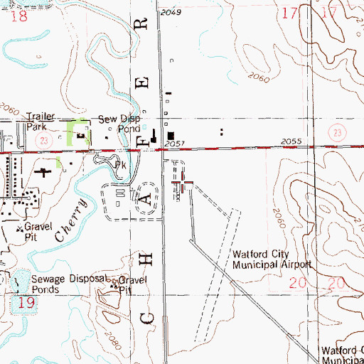 Topographic Map of Watford City Municipal Airport, ND