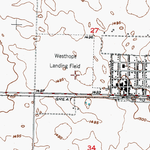 Topographic Map of Westhope Municipal Airport, ND