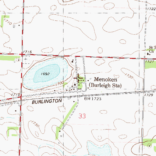 Topographic Map of Menoken, ND